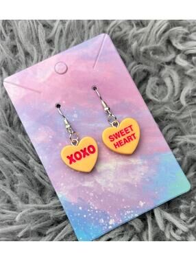 Orange Heart valentines sweethearts earrings